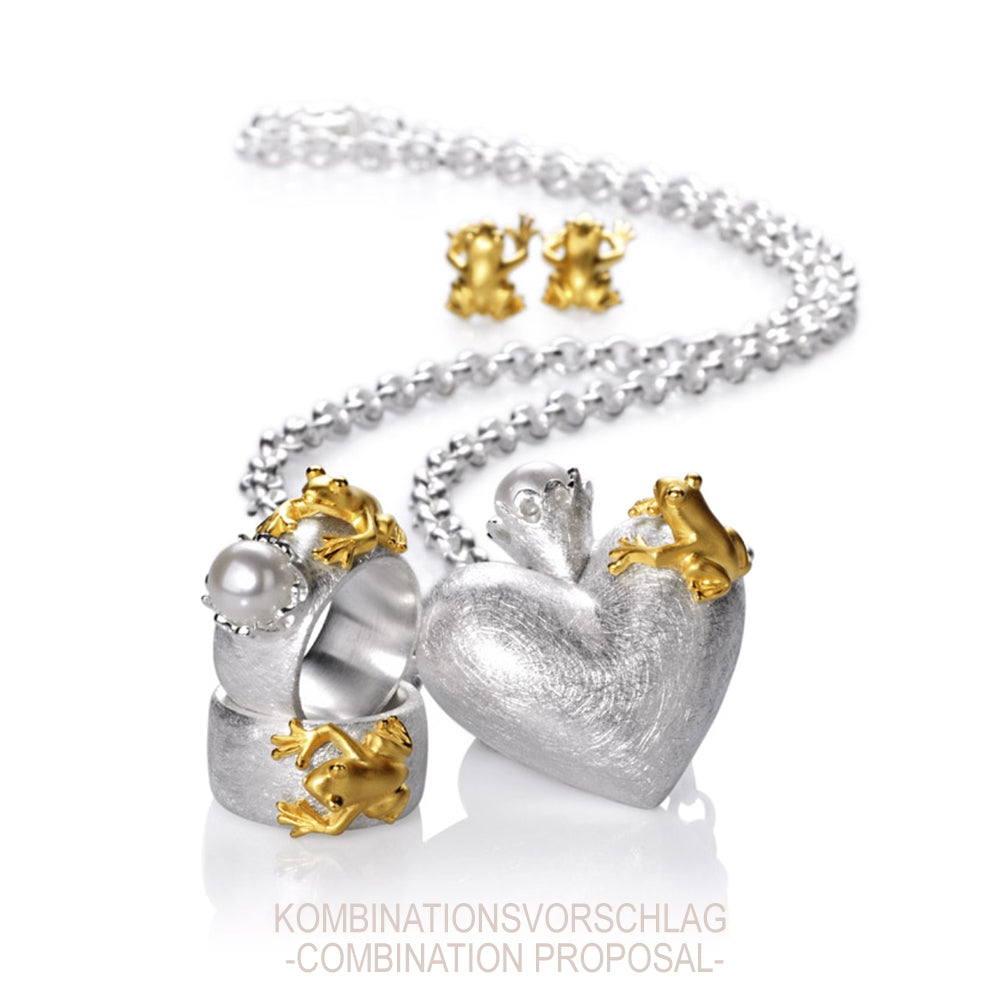 Froschkönig großer Herzanhänger aus Silber und Frosch Perle mit